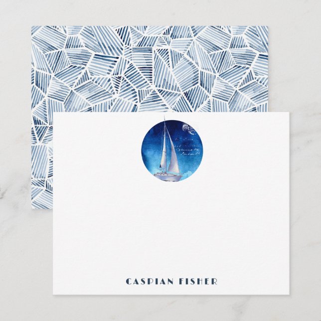 Carte de note d'aquarelle de yacht (Devant / Derrière)