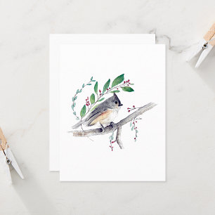 Carte de note d'aquarelle Tufred Titmouse