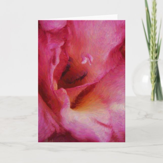 Carte de note d'art en verre rose peint (Devant)