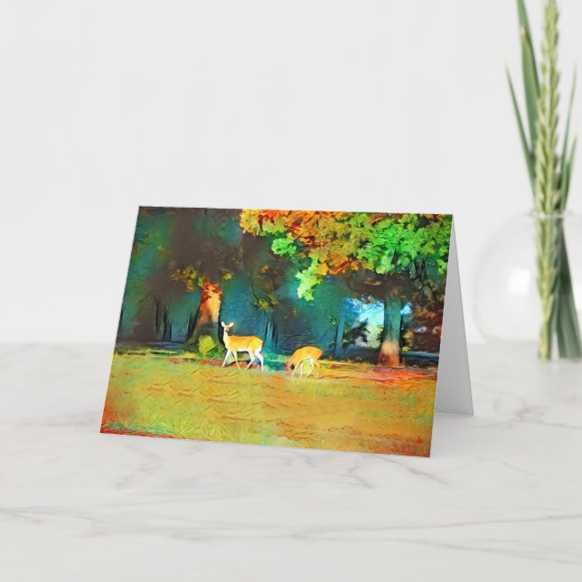 Carte de note d'art pour cerfs d'automne (Devant)