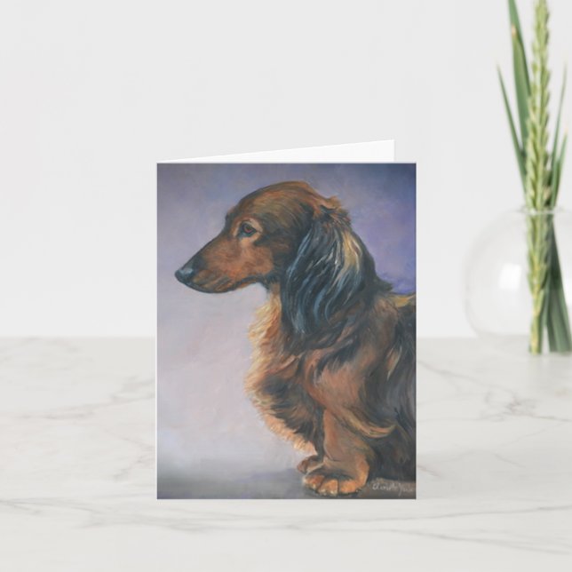Carte de note d'art pour chien de profil long Hair (Devant)