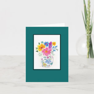 carte de note de blanc d'aquarelle de fleur