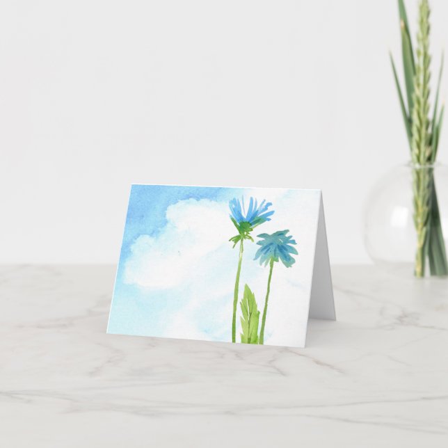 Carte de note de blanc d'aquarelle de fleur (Devant)