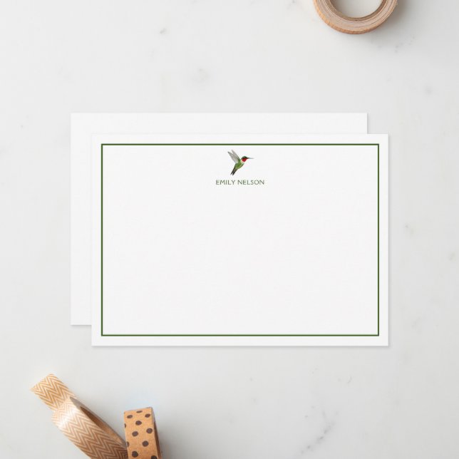 Carte de note de colibri à gorge rubis personnalis (Devant/Arrière en situation)