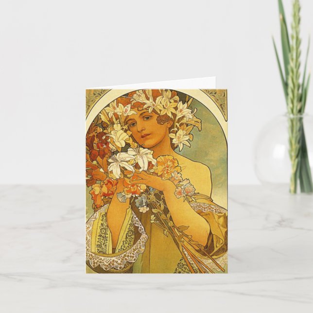 Carte de note de fleur de Nouveau Alphonse Mucha (Devant)