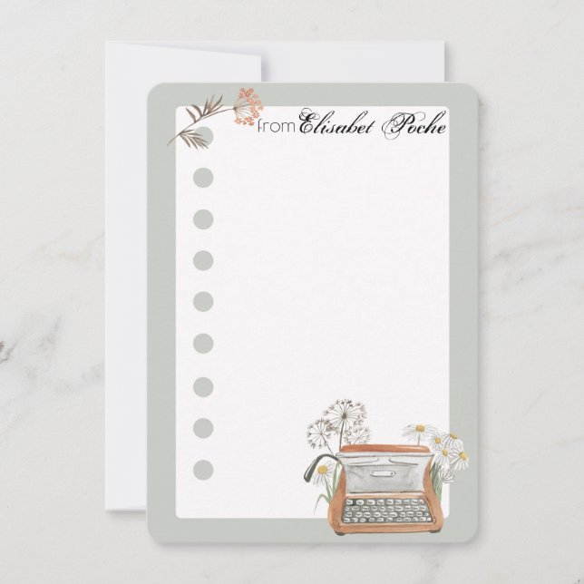 Carte de note de la machine à écrire et des fleurs (Devant)