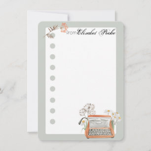 Carte de note de la machine à écrire et des fleurs