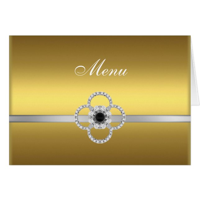 Carte de note de menu Gold Silver Diamond Black Je (Devant Horizontal)