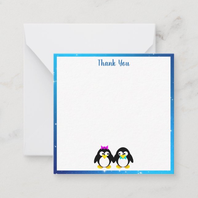 Carte de note de Merci Couple Penguin (Devant)