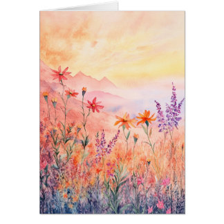 Carte de note de nature aquarelle - lever de solei