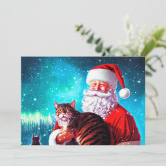Carte de note de Noël Père Noël et Cat Flat
