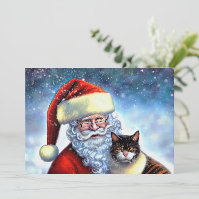 Carte de note de Noël Père Noël et Cat Flat (Debout devant)