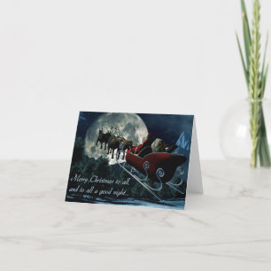 Carte de note de Noël père Noël Sleigh Pleine lune