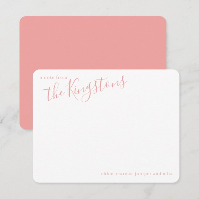 Carte de note de nom de famille écriture Rose Pink (Devant / Derrière)