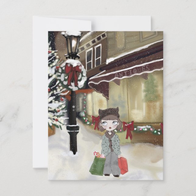 Carte de note de shopping de Noël pour fille (Devant)