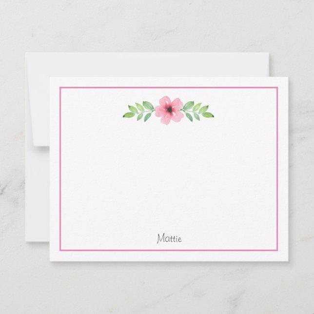 Carte de note de Swag florale Aquarelle rose (Devant)