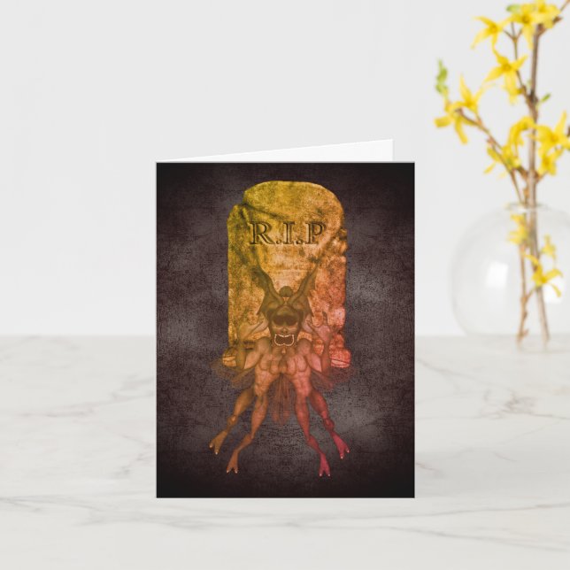 Carte de note d'Halloween Goblin Tombstone (Fleur jaune)