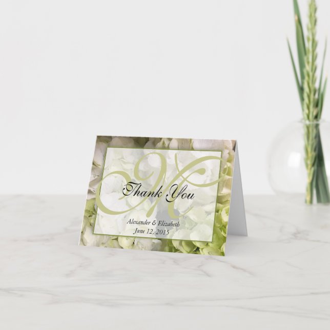 Carte de note d'hortensia de Merci de monogramme (Devant)