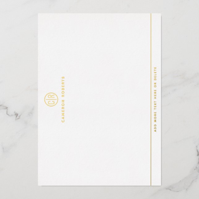 Carte de note d'or d'or d'argent initial monogramm (Recto)