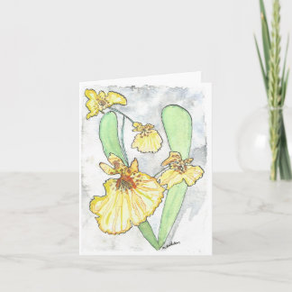 Carte de note d'orchidée jaune aquarelle avec enve