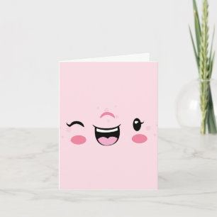 Carte de note faciale Kawaii rose Wing