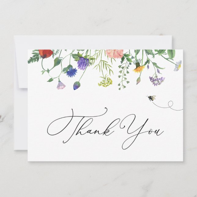 Carte de note fleur sauvage et Bee Thank You (Devant)