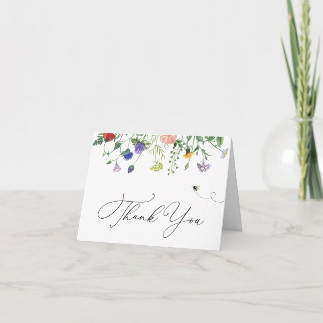 Carte de note fleur sauvage et Bee Thank You (Devant)