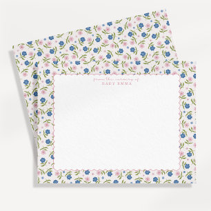Carte de note florale bleue et rose à coquille des