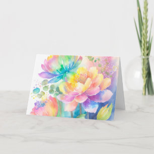 Carte de note florale Rainbow Colors Aquarelle