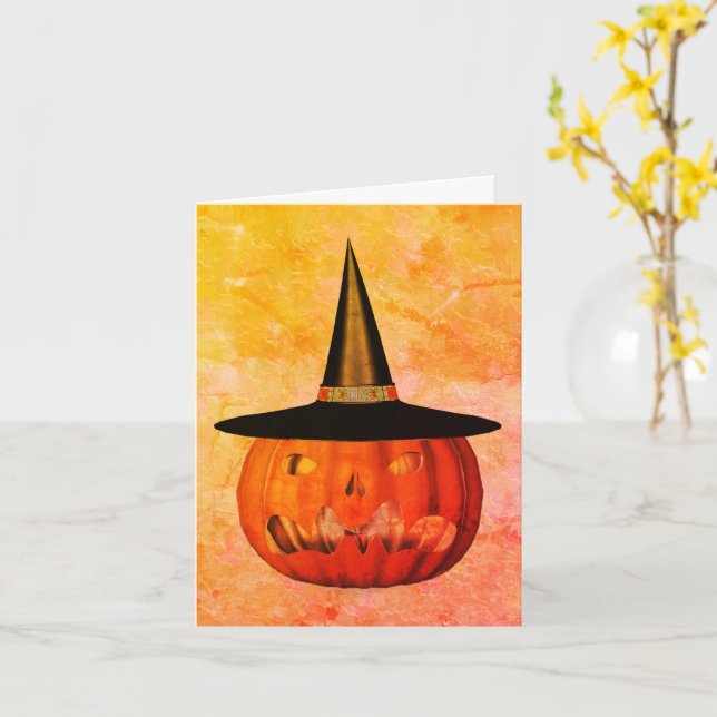 Carte de note Halloween Casquette Jack-o'-lantern  (Fleur jaune)
