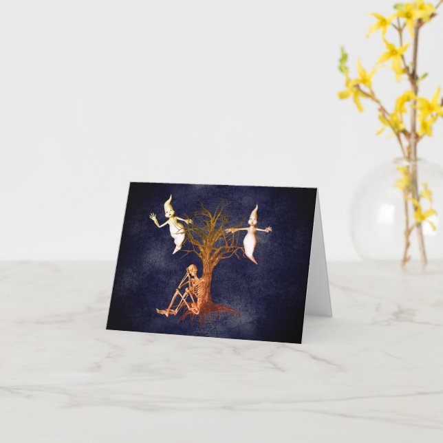 Carte de note Halloween Ghosts Skeleton Cute (Fleur jaune)