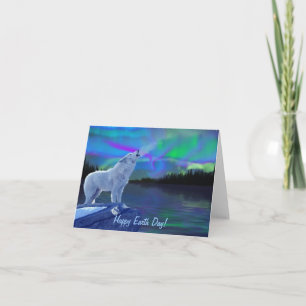 Carte de note Howling Arctic Wolf & Northern Light