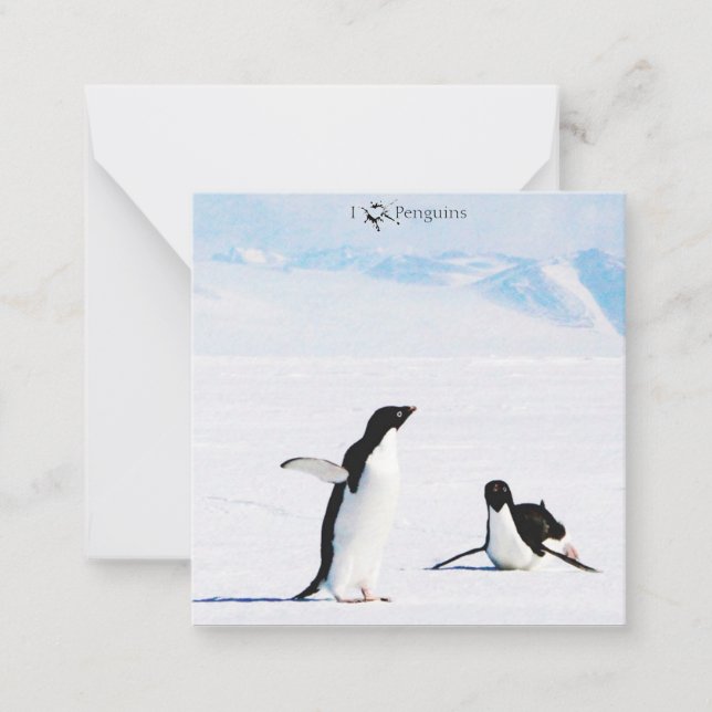 Carte de note I Luv (Coeur) Pingouins (Devant)