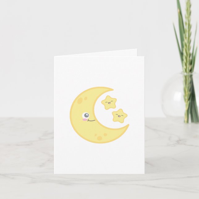 Carte de note Kawaii Moon et Stars (Devant)