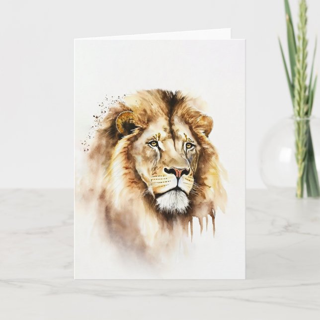 Carte de note Lion Aquarelle à âme (Devant)