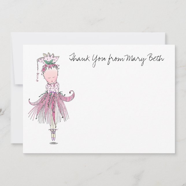 Carte de note Little Ballerina rose Merci (Devant)