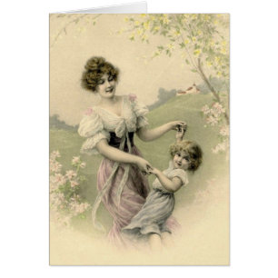 Carte de note mère et enfant victorienne