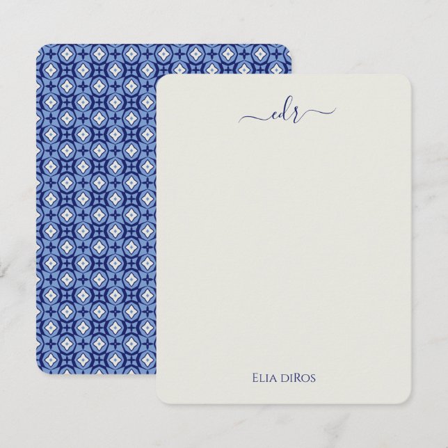 Carte de note Monogramme bleu marine et français (Devant / Derrière)