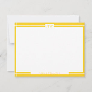 Carte de note Monogramme de bordure jaune or