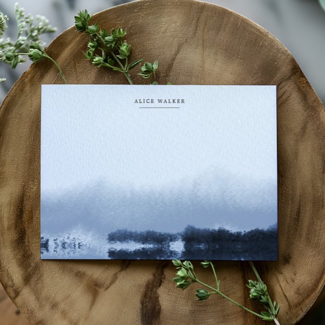 Carte de note Monogramme de paysage bleu aquarelle (Créateur téléchargé)