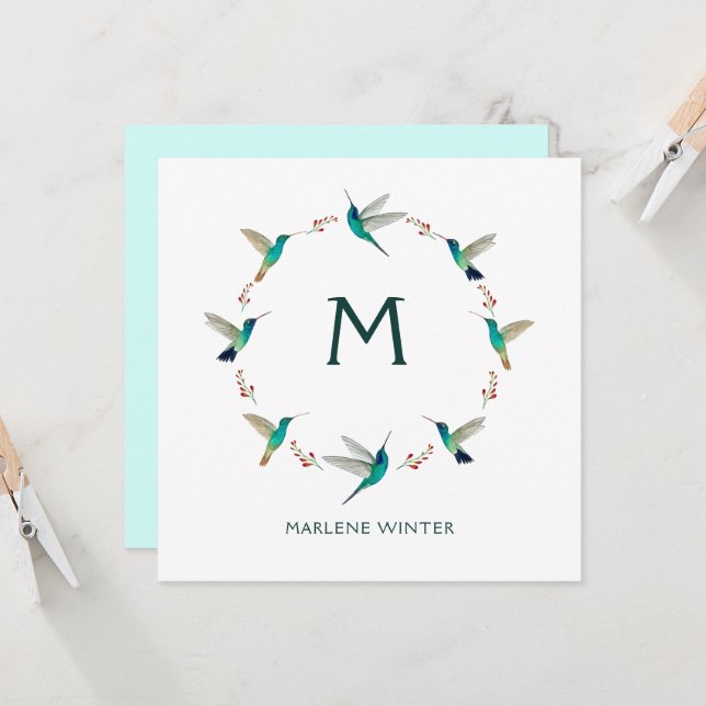 Carte de note Monogramme Humminbird personnalisée (Devant/Arrière en situation)