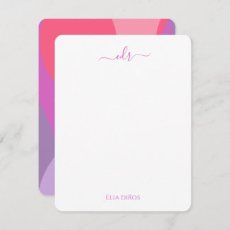 Carte de note Monogramme rose et violet Waves