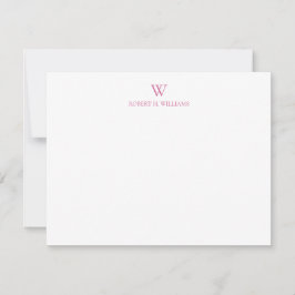 Carte de note Monogramme rose simple classique
