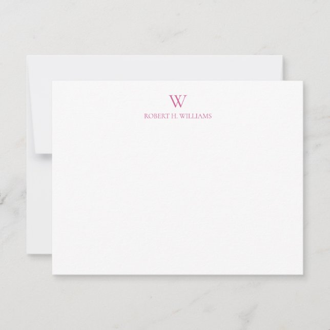Carte de note Monogramme rose simple classique (Devant)