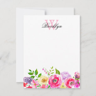 Carte de note Monogramme rose vif violet rose