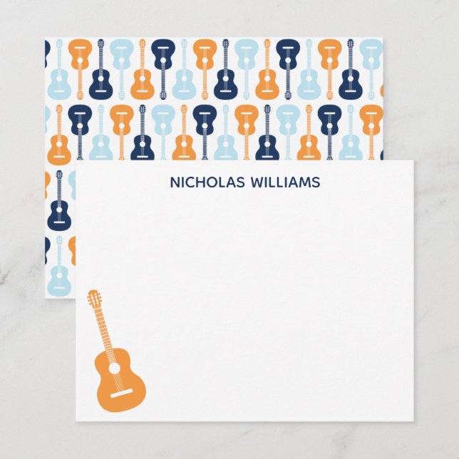 Carte de note musicale de guitare Bleus et Orange (Devant / Derrière)