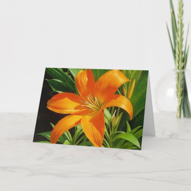 Carte de note orangée Tropical Lily Art (Devant)