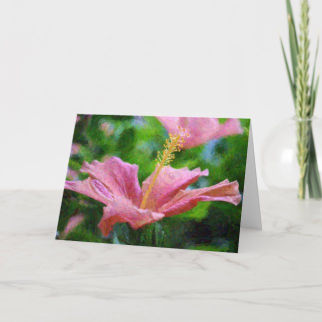 Carte de note peinte en Hibiscus rose (Devant)