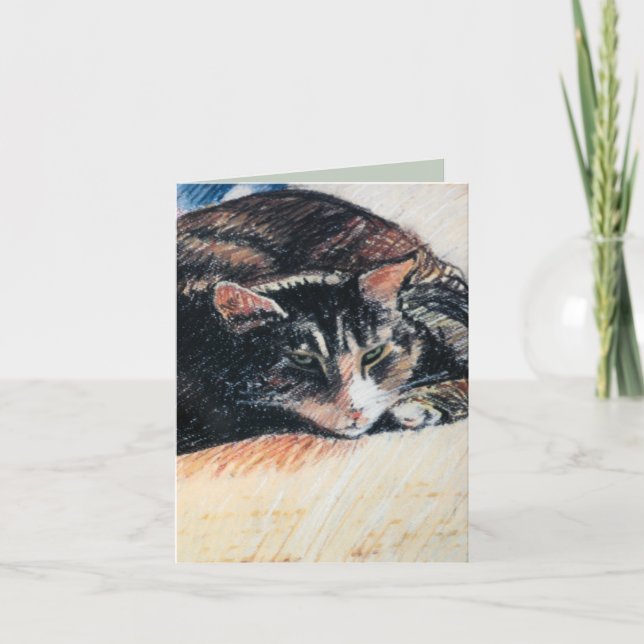 Carte de note personnalisable Tabby Cat, verte (Devant)