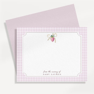Carte de note personnalisée à ruban de fraise rose